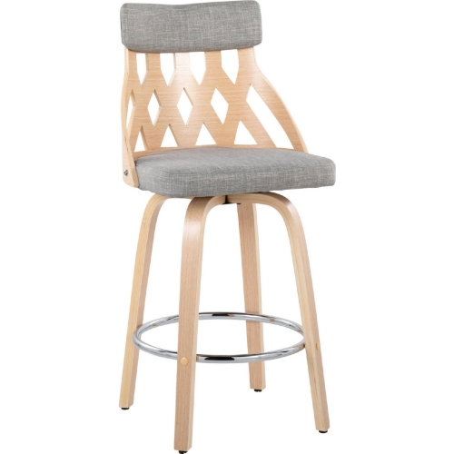 York 26" Counter Stool in Wood, Chrome & Light Grey Fabric